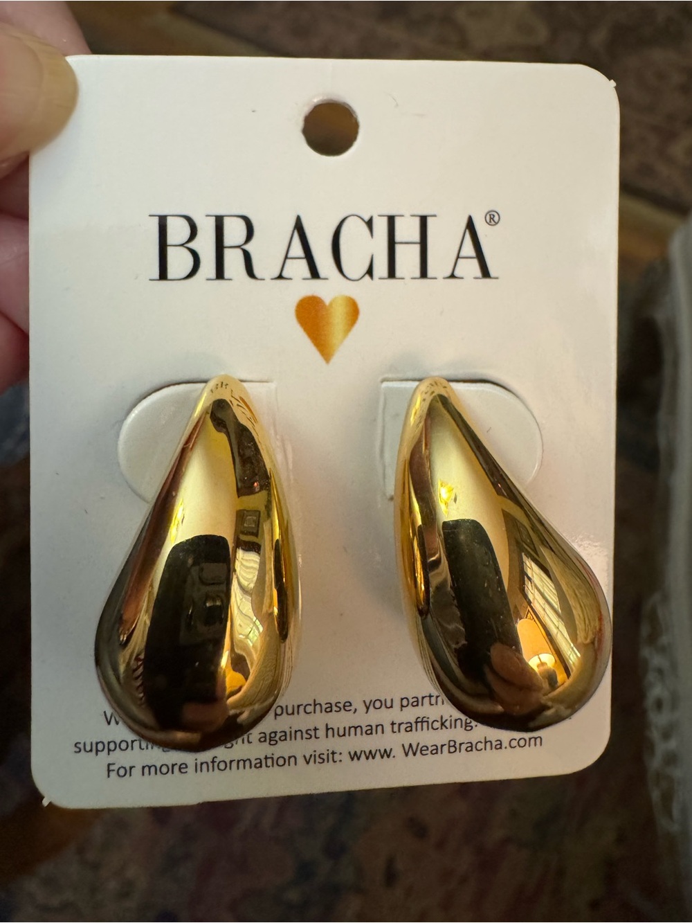 Bracha Polished Gold Teardrop Hoop Earrings Odette - Picture 2 of 3